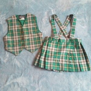 Twin size 2 yr BONDA made in Canada 100% wool green plaid vest and kilt!!